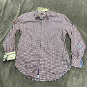 Robert Graham Button Up Shirt Mens Large Flip Cuff Houndstooth Long Sleeve‎